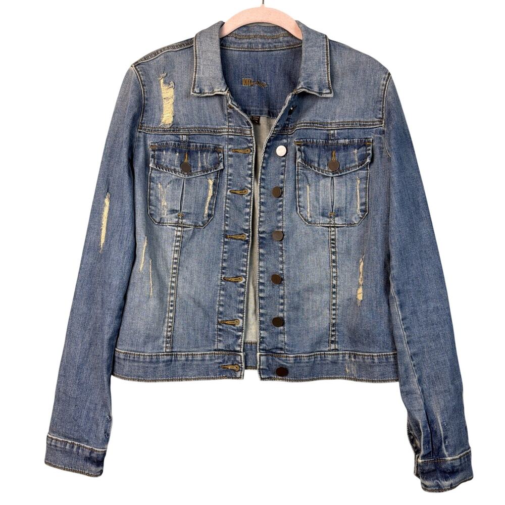 KUT from the Kloth‎ Amelia Button Front Denim Trucker Jacket M Grunge Distressed